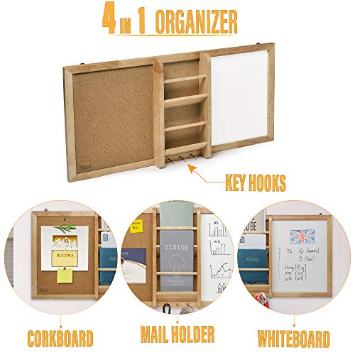 Prosumer's Choice Magnetic Whiteboard & Corkboard Combination, Combo Dry Erase White Board & Cork Board, Message Board with Key and Mail Organizer, Perfect for Office & Home & Kitchen | Bulletin Board