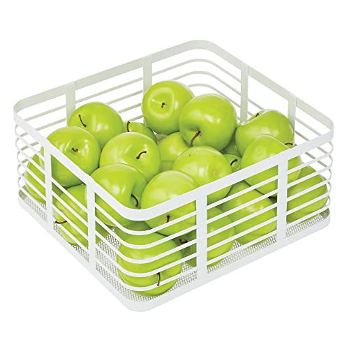 mDesign Steel Metal Wire Kitchen Food Storage Organizer Bin Basket for Pantry Organization - Wired Farmhouse Basket with Handle for Shelves - Carson Collection - 3 Pack, White