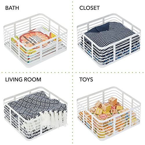 mDesign Steel Metal Wire Kitchen Food Storage Organizer Bin Basket for Pantry Organization - Wired Farmhouse Basket with Handle for Shelves - Carson Collection - 3 Pack, White