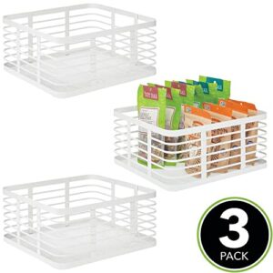 mDesign Steel Metal Wire Kitchen Food Storage Organizer Bin Basket for Pantry Organization - Wired Farmhouse Basket with Handle for Shelves - Carson Collection - 3 Pack, White