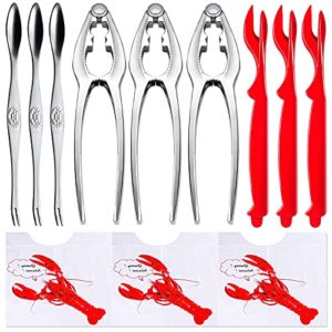ygaohf crab crackers and tools, 12 pcs professional seafood tools set includes 3 crab crackers, 3 lobster shellers, 3 crab leg forks/picks, 3 disposable lobster bibs and storage bag, dishwasher safe