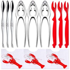 YGAOHF Crab Crackers and Tools, 12 Pcs Professional Seafood Tools Set includes 3 Crab Crackers, 3 Lobster Shellers, 3 Crab Leg Forks/Picks, 3 Disposable Lobster Bibs and Storage Bag, Dishwasher Safe