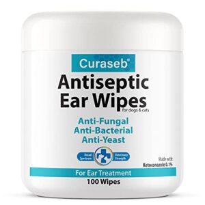 curaseb cat & dog ear infection treatment wipes – treats infected ears, inflammation & itchiness – cleans & deodorizes – 100 wipes