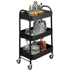 mdesign metal 3-tier rolling utility storage carts - organizer trolley for bathroom, kitchen, laundry, office, and kids rooms - heavy duty caddy with 4 caster wheels - matte black