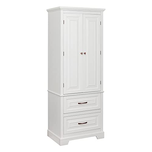 Teamson Home St James Linen Tower with 2 Doors and 2 Drawers with White Finish