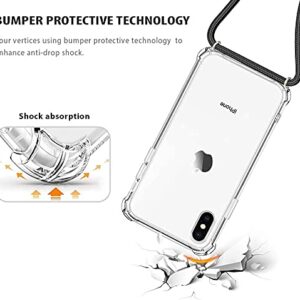 YESPURE Crossbody Case for iPhone Xs,Phone Case for iPhone X, Clear Soft Slim TPU Shockproof Protective Cover for iPhone X/XS with Adjustable Black Neck Cord Lanyard Strap