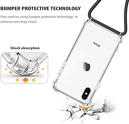 YESPURE Crossbody Case for iPhone Xs,Phone Case for iPhone X, Clear Soft Slim TPU Shockproof Protective Cover for iPhone X/XS with Adjustable Black Neck Cord Lanyard Strap