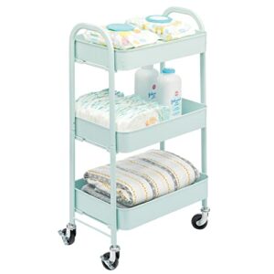 mdesign metal 3-tier rolling utility storage carts - organizer trolley for bathroom, kitchen, laundry, office, and kids rooms - heavy duty caddy with 4 caster wheels - mint green