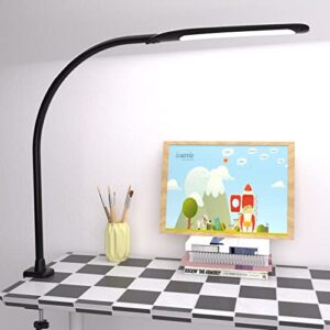 led desk lamp with clamp,flexible gooseneck clamp lamp,dimmable,touch control 3 color modes,eye-care table light with adjustable arm,architect lamp for home/ office /workbench/reading working black