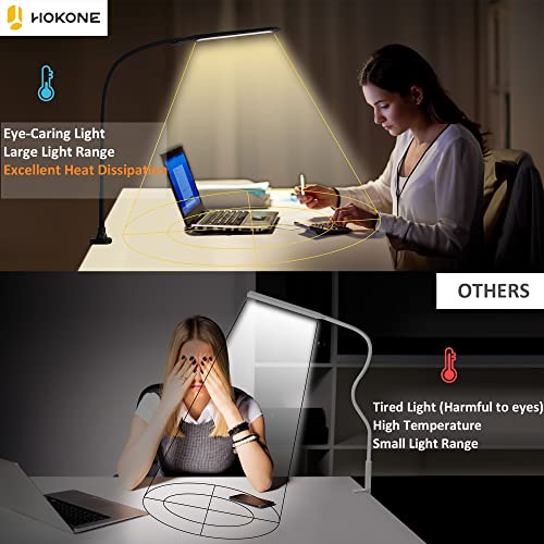 LED Desk Lamp with Clamp,Flexible Gooseneck Clamp Lamp,Dimmable,Touch Control 3 Color Modes,Eye-Care Table Light with Adjustable Arm,Architect Lamp for Home/ Office /Workbench/Reading Working Black