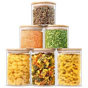 urban green glass storage container bamboo lids, glass airtight canisters sets, glass jar with lids, food jars, pantry organization and storage containers, spice jars, flour canisters of 6