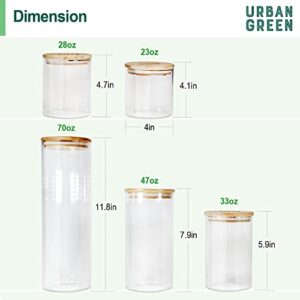 Urban Green Glass Storage Container Bamboo Lids, Glass Airtight Canisters sets, Glass Jar with Lids, Food Jars, Pantry Organization and Storage Containers, Spice Jars, Flour Canisters of 6