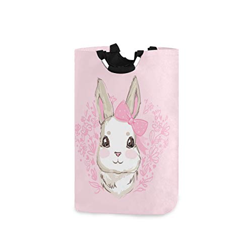 AGONA Cute Bunny Rabbit Laundry Basket with Handles Large Storage Bin Collapsible Fabric Laundry Hamper Foldable Laundry Bag for Kids Room Toy Bins Gift Baskets Bedroom Baby Nursery