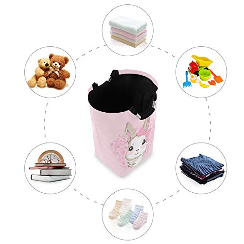 AGONA Cute Bunny Rabbit Laundry Basket with Handles Large Storage Bin Collapsible Fabric Laundry Hamper Foldable Laundry Bag for Kids Room Toy Bins Gift Baskets Bedroom Baby Nursery