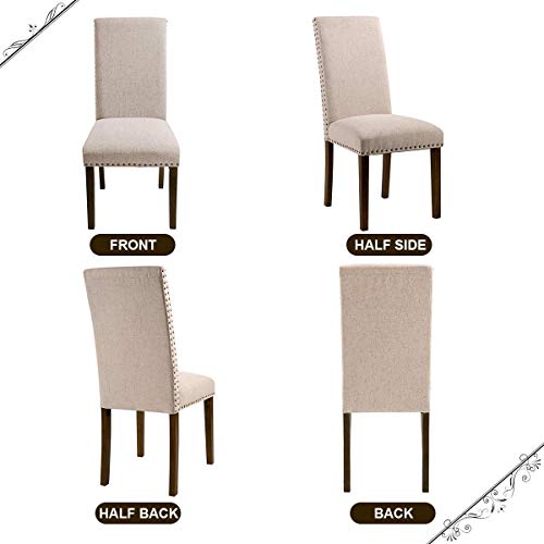 Merax Dining Chairs Set of 2 Parsons Diner Chair Upholstered Fabric Dining Room Chairs with Copper Nails Kitchen Chairs