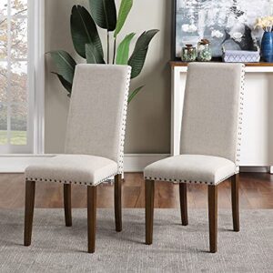 Merax Dining Chairs Set of 2 Parsons Diner Chair Upholstered Fabric Dining Room Chairs with Copper Nails Kitchen Chairs