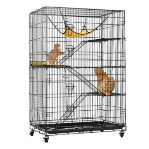vivohome 4-tier 49 inch collapsible metal cat kitten ferret cage 360° rotating casters enclosure pet playpen with ramp ladders hammock and bed black