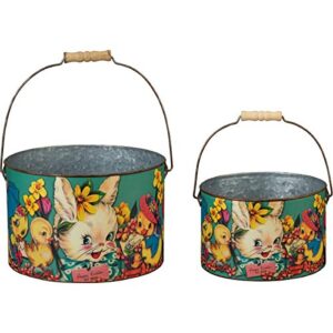 primitives by kathy have a happy easter decorative bucket set 9.50" diameter x 6.25", 7.50" diameter x 4.75"