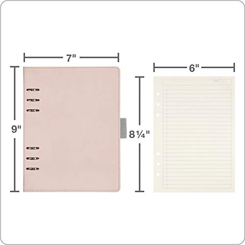 Oxford 6-Ring Professional Notebook, 7 x 9 Inch, Refillable Notebook, Ivory Paper, 100 Sheets, Blush Pink Faux Leather Cover (90005)