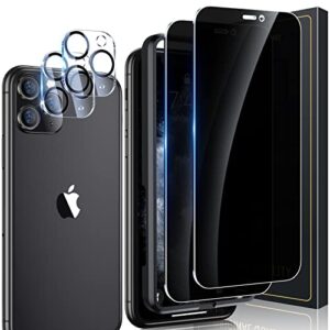 uniqueme [4 pack] compatible with iphone 11 pro max 6.5 - inch, 2 pack privacy screen protector tempered glass and 2 pack camera lens protector, anti spy bubble free case friendly - precise cutout