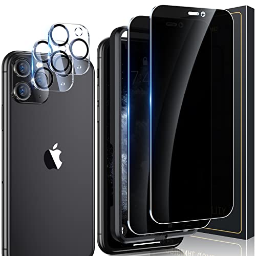 UniqueMe [4 Pack] compatible with iPhone 11 Pro Max 6.5 - inch, 2 Pack Privacy Screen Protector Tempered Glass and 2 Pack Camera Lens Protector, Anti Spy Bubble Free Case Friendly - Precise Cutout