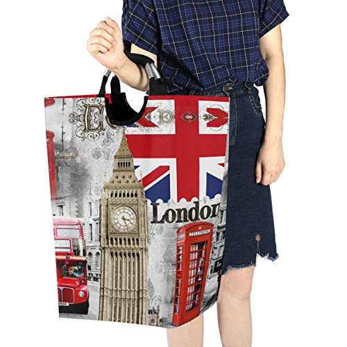 CaTaKu London Big Ben Large Laundry Basket Laundry Hamper Bag Washing Bin Clothes Bag Collapsible Tall with Handles Travel Bathroom College Storage for College Dorm