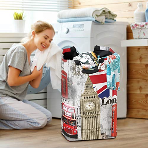 CaTaKu London Big Ben Large Laundry Basket Laundry Hamper Bag Washing Bin Clothes Bag Collapsible Tall with Handles Travel Bathroom College Storage for College Dorm