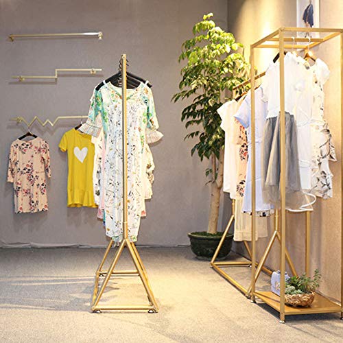 Floorstanding Simple Heavy Duty Clothes Rail,Rust Iron Garment Hanging Display,Shelves Clothing Rack, Solid/Golden / 150cm