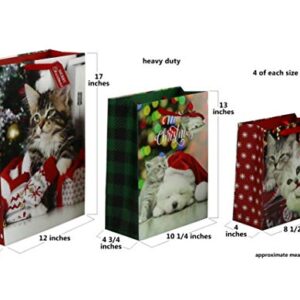 Iconikal Gift Bags for Christmas, Puppies and Kittens, 12-Count