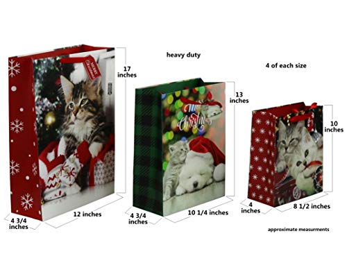 Iconikal Gift Bags for Christmas, Puppies and Kittens, 12-Count