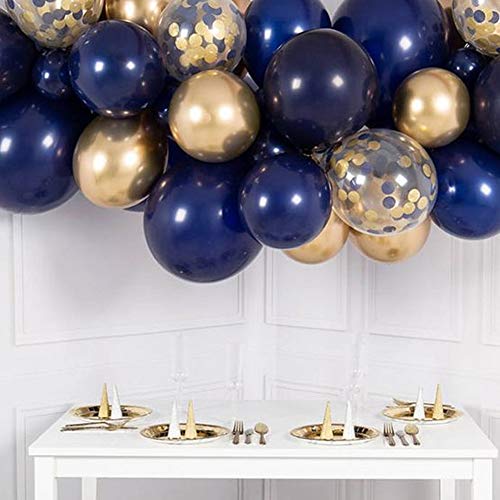 Boy's Party Decorations 60pcs 12in Navy Gold Confetti Metallic Chrome Balloons for Baby Shower Birthday Wedding Party Decorations