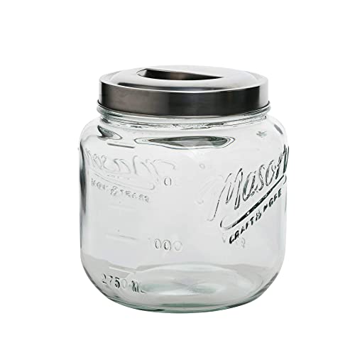 Mason Craft & More Airtight Kitchen Food Storage Clear Glass Pop Up Lid Canister, Medium 2.7 Liter Pop Up Canister