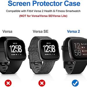 HANKN 2 Pack Case Compatible with Fitbit Versa 2 Screen Protector, Soft TPU Full Coverage Protective Cover Bumper Frame Versa 2 Smartwatch (Black+Black)