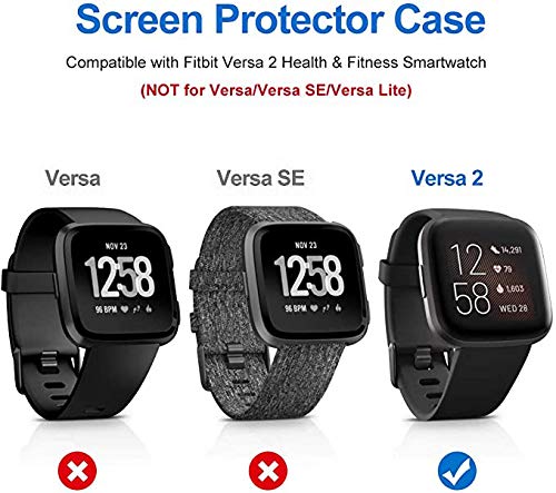 HANKN 2 Pack Case Compatible with Fitbit Versa 2 Screen Protector, Soft TPU Full Coverage Protective Cover Bumper Frame Versa 2 Smartwatch (Black+Black)