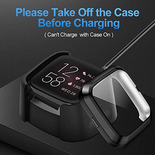 HANKN 2 Pack Case Compatible with Fitbit Versa 2 Screen Protector, Soft TPU Full Coverage Protective Cover Bumper Frame Versa 2 Smartwatch (Black+Black)