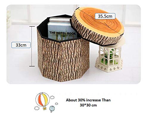 Wonderful Think Creative Home 14x14 Inch Fruit Storage Stool Ottoman, Cute Folding Storage Toy Box with Foam Cushion, Collapsible Storage Seat Chest (Tree Stump)