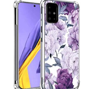 Leychan for Galaxy A51 Case, Slim Flexible TPU for Girls Women Airbag Bumper Shock Absorption Rubber Soft Silicone Case Cover Fit for Samsung Galaxy A51 (Purple Flower)