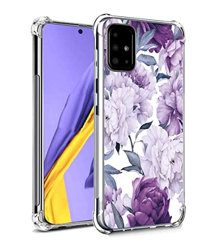 Leychan for Galaxy A51 Case, Slim Flexible TPU for Girls Women Airbag Bumper Shock Absorption Rubber Soft Silicone Case Cover Fit for Samsung Galaxy A51 (Purple Flower)