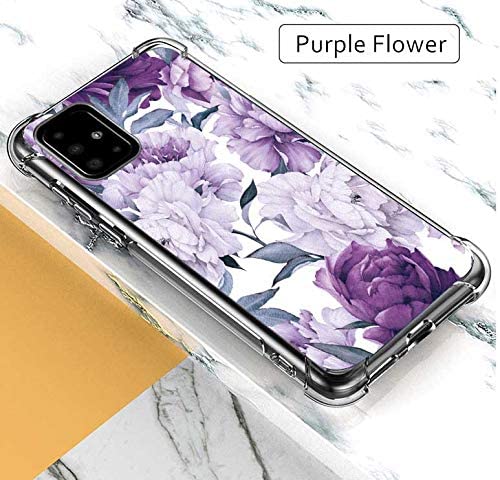 Leychan for Galaxy A51 Case, Slim Flexible TPU for Girls Women Airbag Bumper Shock Absorption Rubber Soft Silicone Case Cover Fit for Samsung Galaxy A51 (Purple Flower)