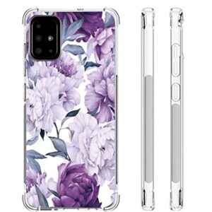 Leychan for Galaxy A51 Case, Slim Flexible TPU for Girls Women Airbag Bumper Shock Absorption Rubber Soft Silicone Case Cover Fit for Samsung Galaxy A51 (Purple Flower)