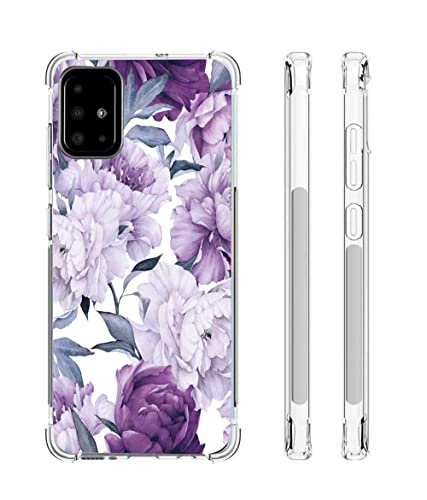 Leychan for Galaxy A51 Case, Slim Flexible TPU for Girls Women Airbag Bumper Shock Absorption Rubber Soft Silicone Case Cover Fit for Samsung Galaxy A51 (Purple Flower)