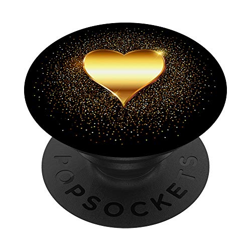 Gold Heart Sparkle on Black Chic Design PopSockets PopGrip: Swappable Grip for Phones & Tablets