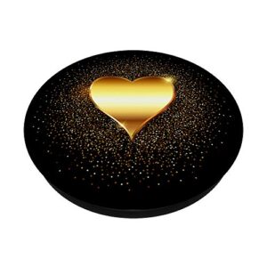 Gold Heart Sparkle on Black Chic Design PopSockets PopGrip: Swappable Grip for Phones & Tablets