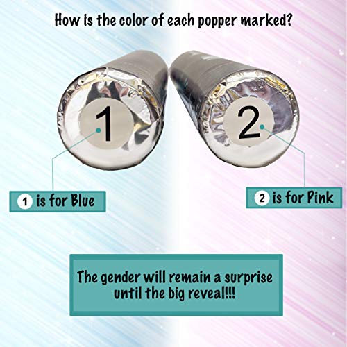 Gender Reveal Cannon Blue Confetti and Powder Popper for Themed Baby Boy or Girl Gender Reveal Party and Celebration (Staches Or Lashes, What Will You Be?) Set of 2 Poppers. (Blue Confetti & Powder, Set of 2)