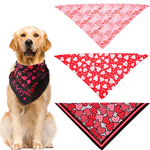 4 Pieces Valentine's Day Dog Bandana Heart Pet Neckerchief Square Pet Holiday Scarf Washable Triangle Dog Scarf Bibs for Dogs and Cats