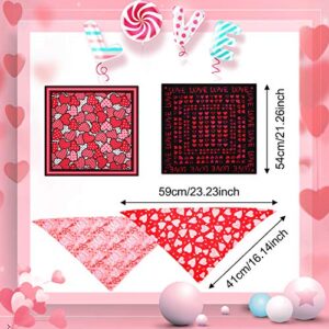 4 Pieces Valentine's Day Dog Bandana Heart Pet Neckerchief Square Pet Holiday Scarf Washable Triangle Dog Scarf Bibs for Dogs and Cats