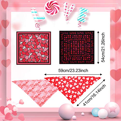 4 Pieces Valentine's Day Dog Bandana Heart Pet Neckerchief Square Pet Holiday Scarf Washable Triangle Dog Scarf Bibs for Dogs and Cats