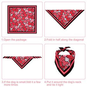 4 Pieces Valentine's Day Dog Bandana Heart Pet Neckerchief Square Pet Holiday Scarf Washable Triangle Dog Scarf Bibs for Dogs and Cats