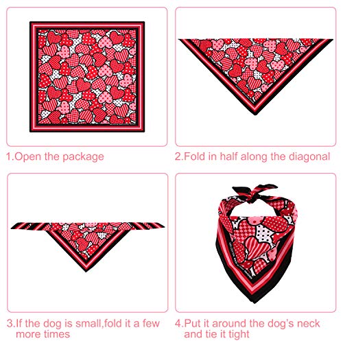 4 Pieces Valentine's Day Dog Bandana Heart Pet Neckerchief Square Pet Holiday Scarf Washable Triangle Dog Scarf Bibs for Dogs and Cats