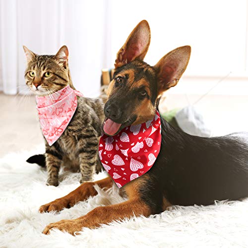 4 Pieces Valentine's Day Dog Bandana Heart Pet Neckerchief Square Pet Holiday Scarf Washable Triangle Dog Scarf Bibs for Dogs and Cats